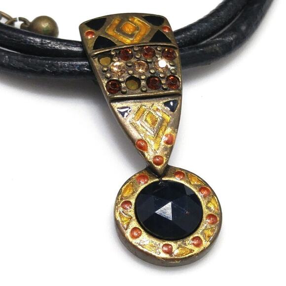 Chico's Enamel Rhinestone Leather Pendant Necklace, 20 Inches - Picture 5 of 7